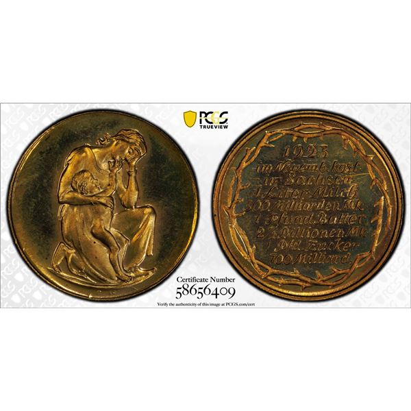SAXONY: Weimar Republic, AE inflation token, 1923, PCGS MS65 RB