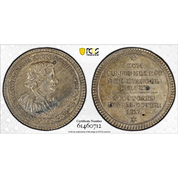 STUTTGART: AR medalet, 1817, PCGS MS62