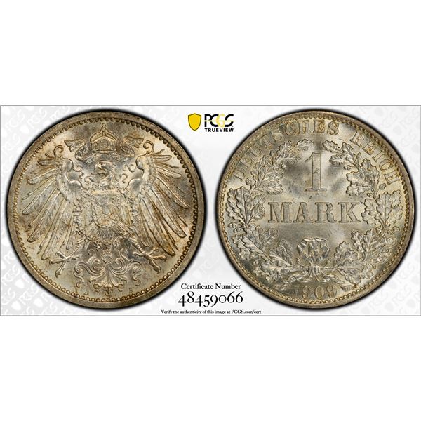 GERMANY: Kaiserreich, AR mark, 1909-A, PCGS MS66