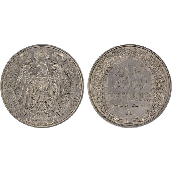 GERMANY: Kaiserreich, 25 pfennig, 1910-A, PCGS MS64