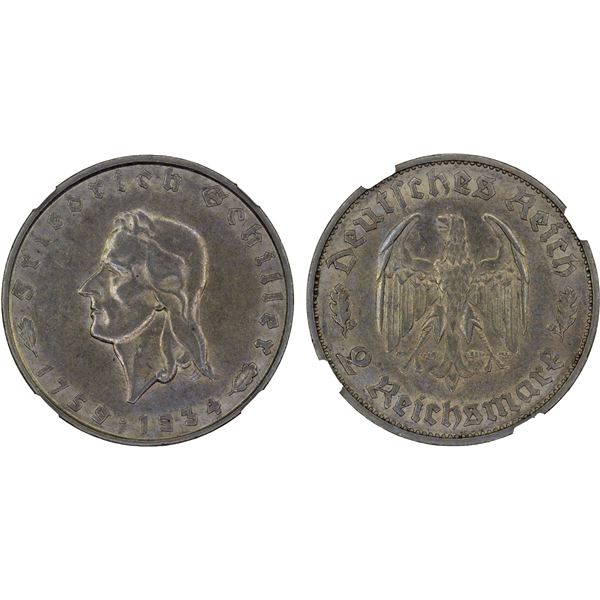 GERMANY: Third Reich, AR 2 reichsmark, 1934-F, NGC AU55