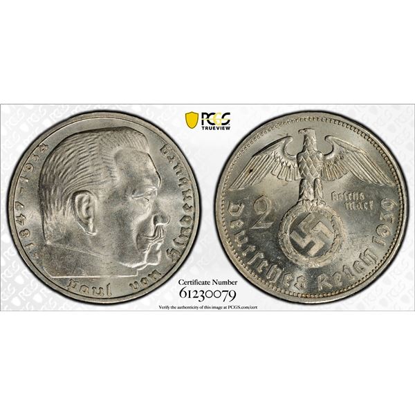 GERMANY: Third Reich, AR 2 reichsmark, 1939-A, PCGS MS63
