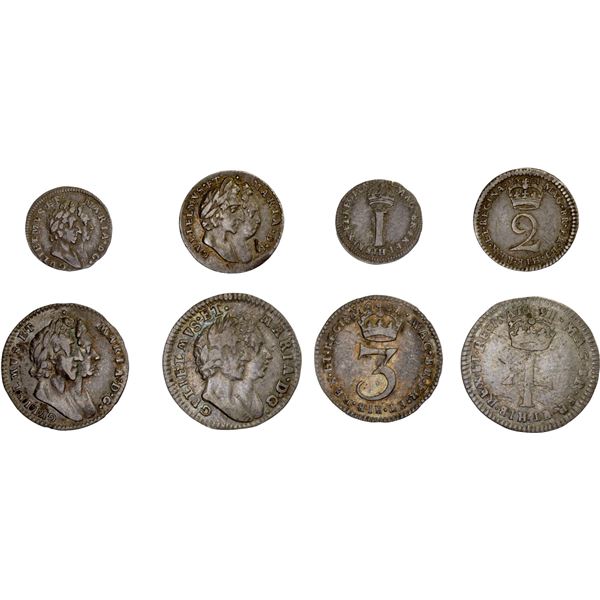 ENGLAND: William III & Mary II, 1689-1694, AR maundy set, 1691