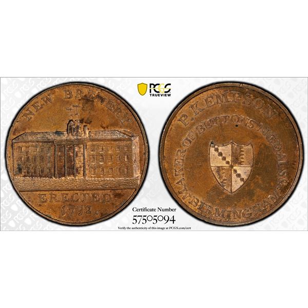 GREAT BRITAIN: AE halfpenny token, 1792, PCGS MS63 BN