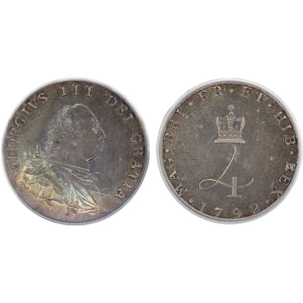 GREAT BRITAIN: George III, 1760-1820, AR sixpence, 1792, PCGS AU58