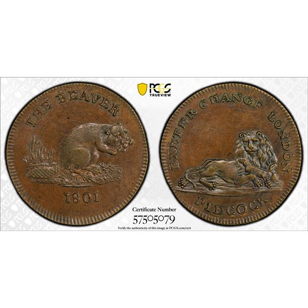 GREAT BRITAIN: AE farthing token, 1801, PCGS MS64 BN