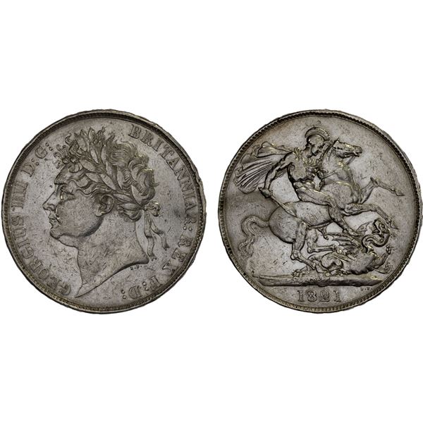 GREAT BRITAIN: George IV, 1820-1830, AR crown, 1821, VF-XF