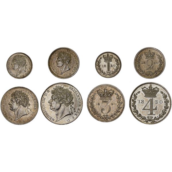 GREAT BRITAIN: George IV, 1820-1830, AR maundy set, 1830