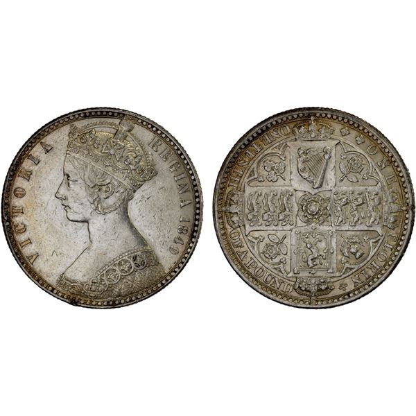GREAT BRITAIN: Victoria, 1837-1901, AR florin, 1849, Choice XF