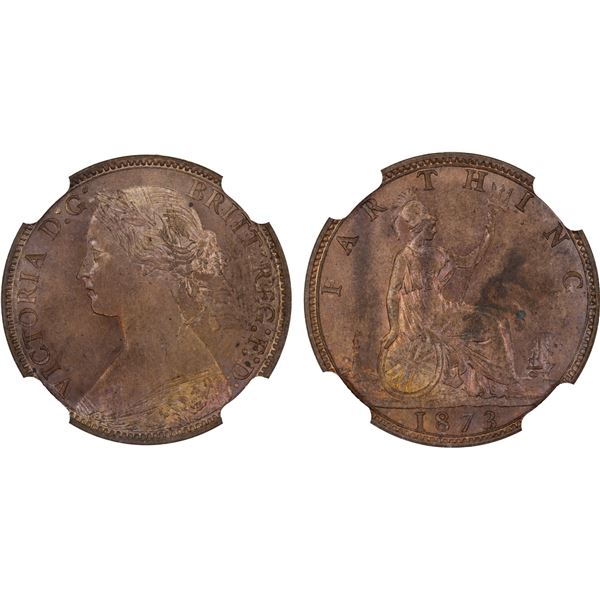 GREAT BRITAIN: Victoria, 1837-1901, AE farthing, 1873, NGC MS64 RB