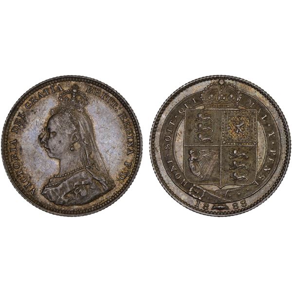 GREAT BRITAIN: Victoria, 1837-1901, AR shilling, 1888/7, Unc