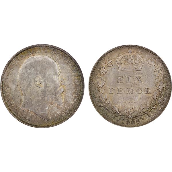 GREAT BRITAIN: Edward VII, 1901-1910, AR sixpence, 1906, NGC MS65