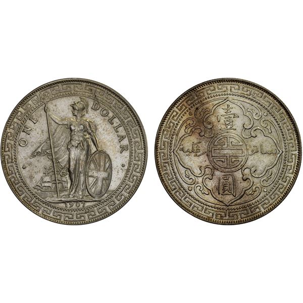 GREAT BRITAIN: AR trade dollar, Bombay, 1907-B, Unc