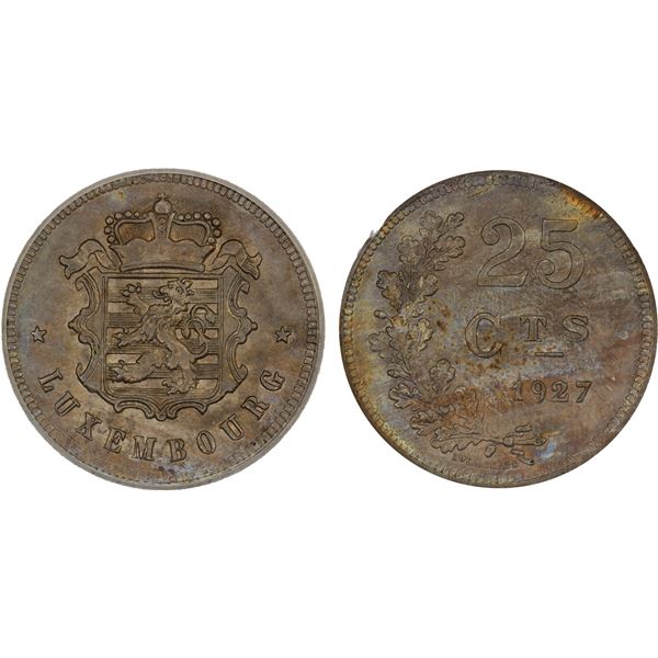 LUXEMBOURG: Charlotte, 1919-1964, 25 cents, 1927, ICG graded MS63