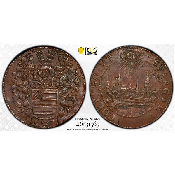 NETHERLANDS: AE jeton, 1675, PCGS AU53