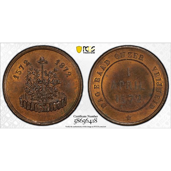 NETHERLANDS: AE medalet (6.47g), 1872, PCGS MS65 RB