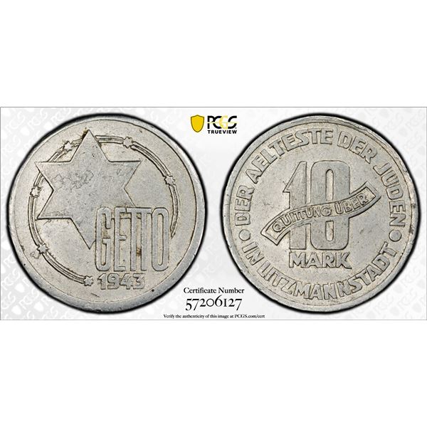 POLAND: Lodz (Litzmannstadt Ghetto), 10 mark, 1943, PCGS AU