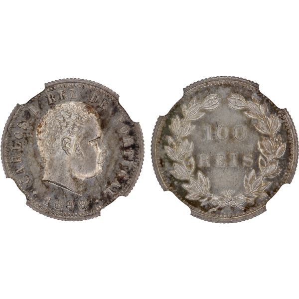 PORTUGAL: Carlos I, 1889-1908, AR 100 reis, 1898, NGC MS65