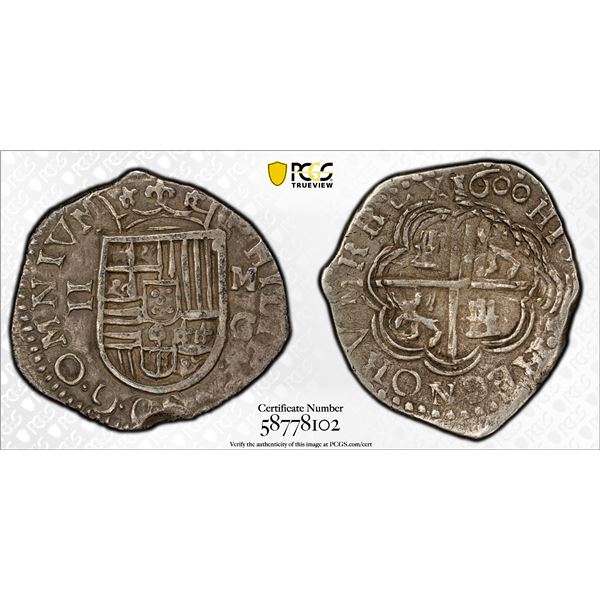 SPAIN: Felipe III, 1598-1621, AR 2 reales (6.62g), Granada, 1600/599-M, PCGS VF35