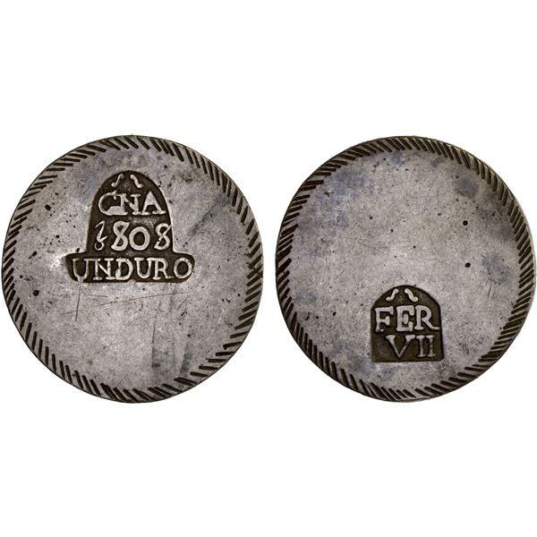SPAIN: Gerona: Fernando VII, 1808-1833, AR duro (5 pesetas), 1808, F-VF