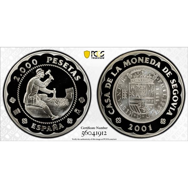 SPAIN: Juan Carlos I, 1975-2014, AR 2000 pesetas, 2001, PCGS PF69 Deep Cameo