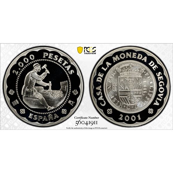SPAIN: Juan Carlos I, 1975-2014, AR 2000 pesetas, 2001, PCGS PF68 Deep Cameo