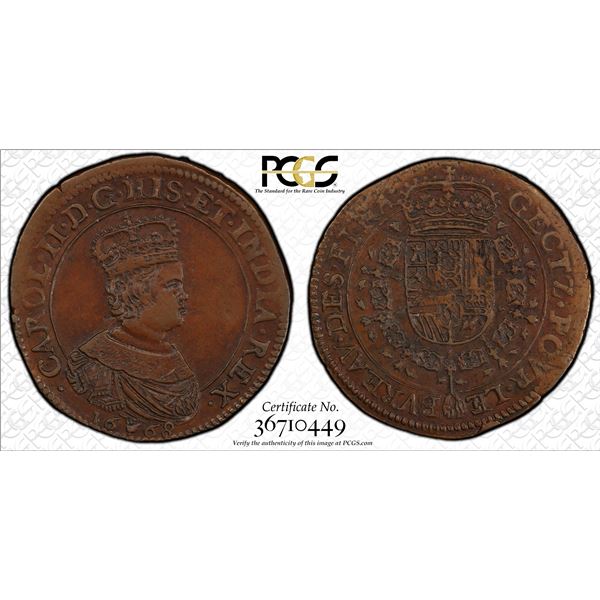 SPANISH NETHERLANDS: AE jeton, Antwerp, 1668, PCGS AU50