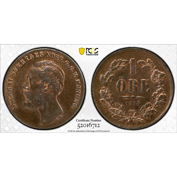 SWEDEN: Oscar II, 1872-1907, AE öre, 1873, PCGS MS64 RB