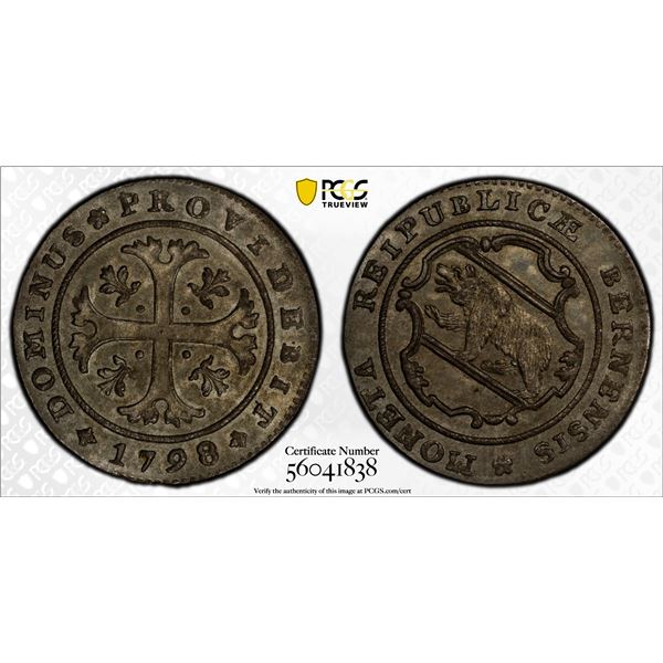 SWITZERLAND: BERN: Canton, BI 1/2 batzen, 1798, PCGS MS65