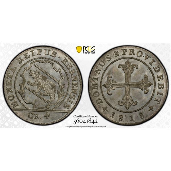 SWITZERLAND: BERN: Canton, BI batzen, 1818, PCGS MS66