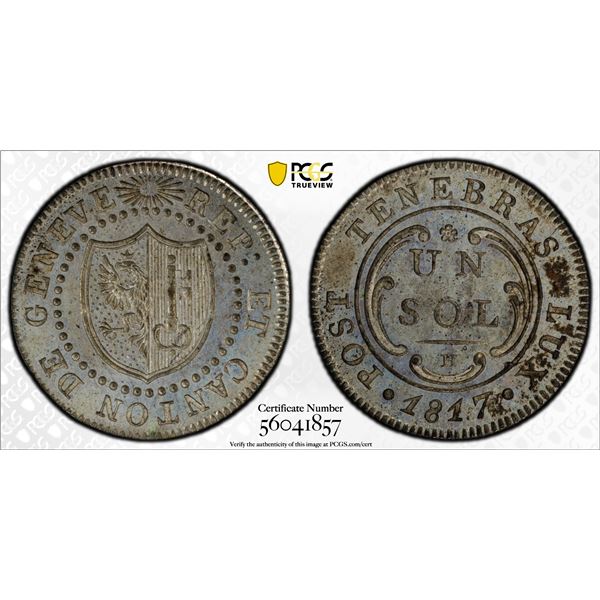 SWITZERLAND: GENEVA: Republic, BI sol, 1817-H, PCGS MS66