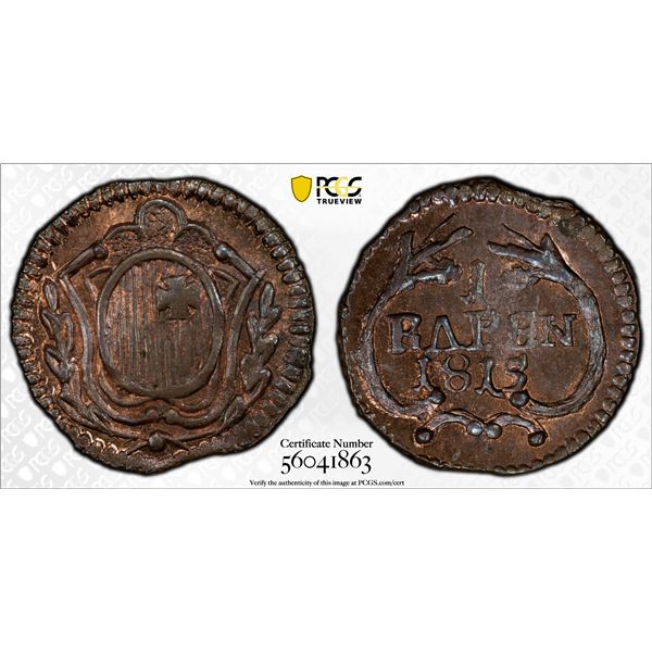 SWITZERLAND: SCHWYZ: Canton, AE rappen, 1815, PCGS MS65 RB