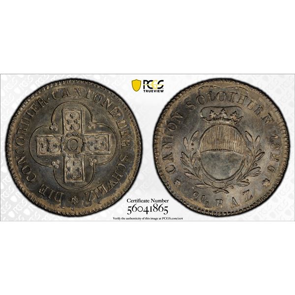 SWITZERLAND: SOLOTHURN: Canton, AR 2½ batzen, 1826, PCGS MS65