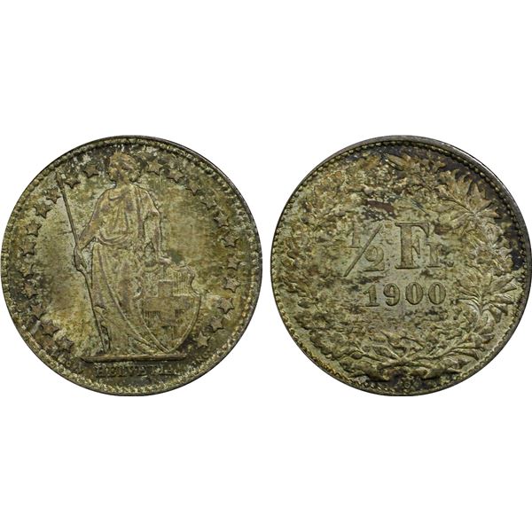 SWITZERLAND: Confederation, AR 1/2 franc, Bern, 1900-B, PCGS MS64