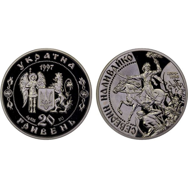 UKRAINE: Republic, AR 20 hryven, 1997, Proof