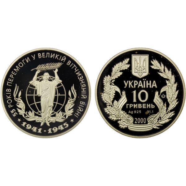 UKRAINE: Republic, AR 10 hryven, 2000, Proof