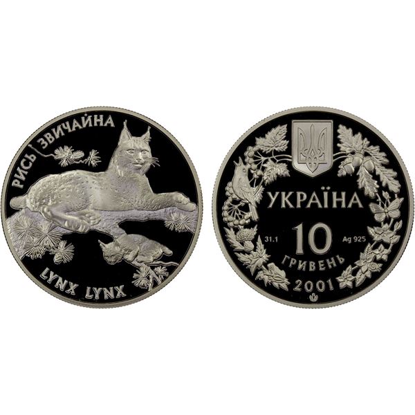 UKRAINE: Republic, AR 10 hryven, 2001, Proof