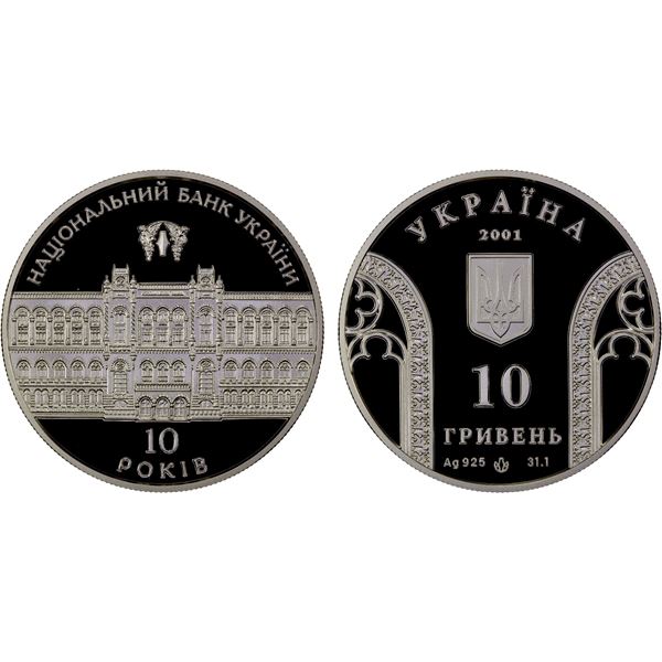 UKRAINE: Republic, AR 10 hryven, 2001, Proof
