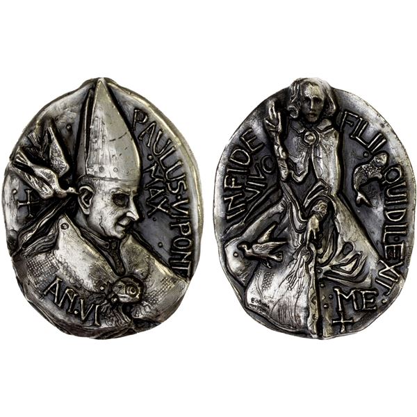 VATICAN: Paul VI, 1963-1978, AR medal (45.72g), year VI (1968), Choice Unc