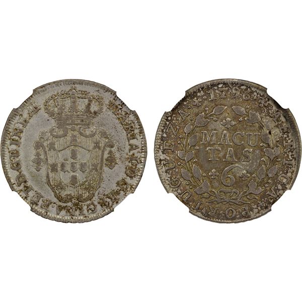 ANGOLA: Maria I, 1786-1799, AR 6 macutas, 1796, NGC VF35