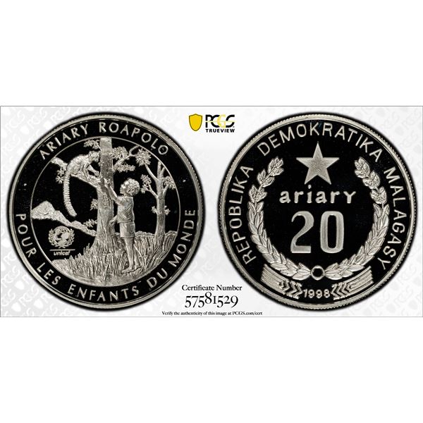 MADAGASCAR: Republic, AR 20 ariary, 1998, PCGS PF69 Deep Cameo