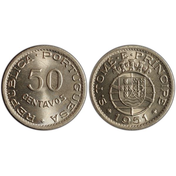 ST. THOMAS & PRINCE: Portuguese Colony, 50 centavos, 1951, PCGS MS66