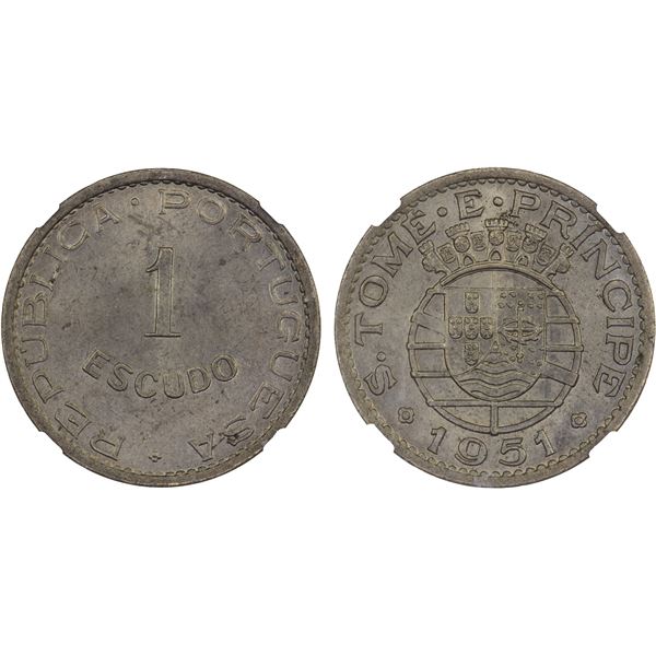 ST. THOMAS & PRINCE: Portuguese Colony, 1 escudo, 1951, PCGS MS64