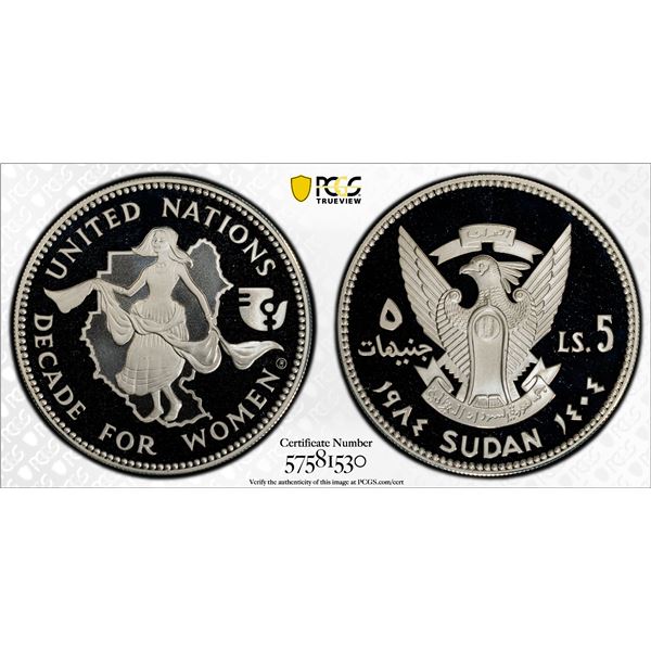 SUDAN: Republic, AR 5 pounds, 1984/AH1404, PCGS PF69 Deep Cameo