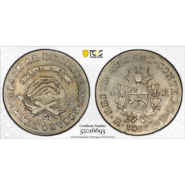 ARGENTINA: Confederation, AR 4 reales, La Rioja, 1850, PCGS EF45