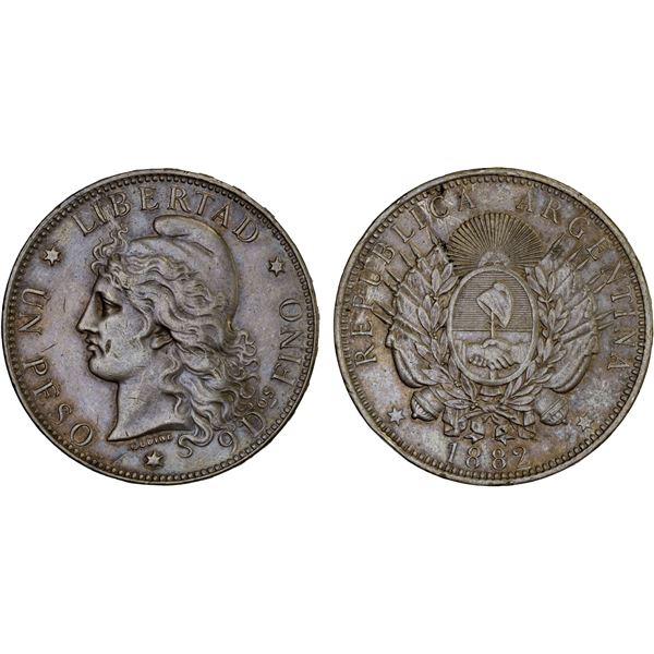 ARGENTINA: Republic, AR peso, 1882, XF