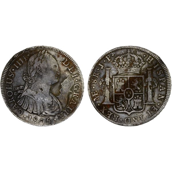 BOLIVIA: Carlos IV, 1788-1808, AR 8 reales, 1805-LIMAE, VF