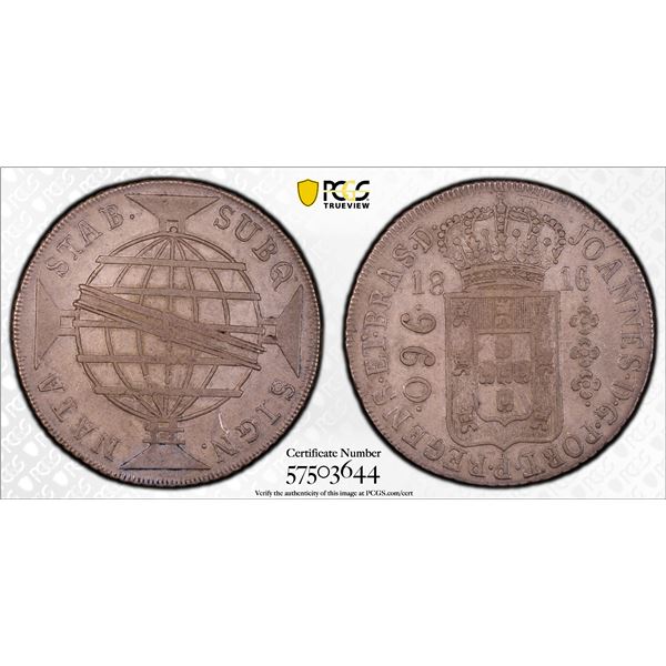 BRAZIL: João, regent, 1799-1816, AR 960 reis, Bahia, 1816-B, PCGS EF45