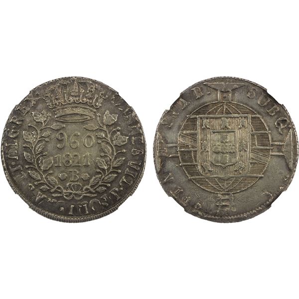 BRAZIL: João VI, 1818-1822, AR 960 reis, Bahia, 1821/0-B, NGC AU details
