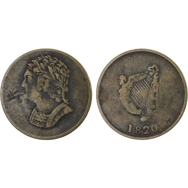 CANADA: LOWER CANADA: George III, 1760-1820, AE halfpenny token (4.91g), 1820, F-VF